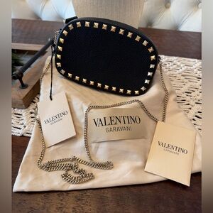 Valentino Garavani Mini Rockstud Leather Crossbody in Black/Gold - New with Tags